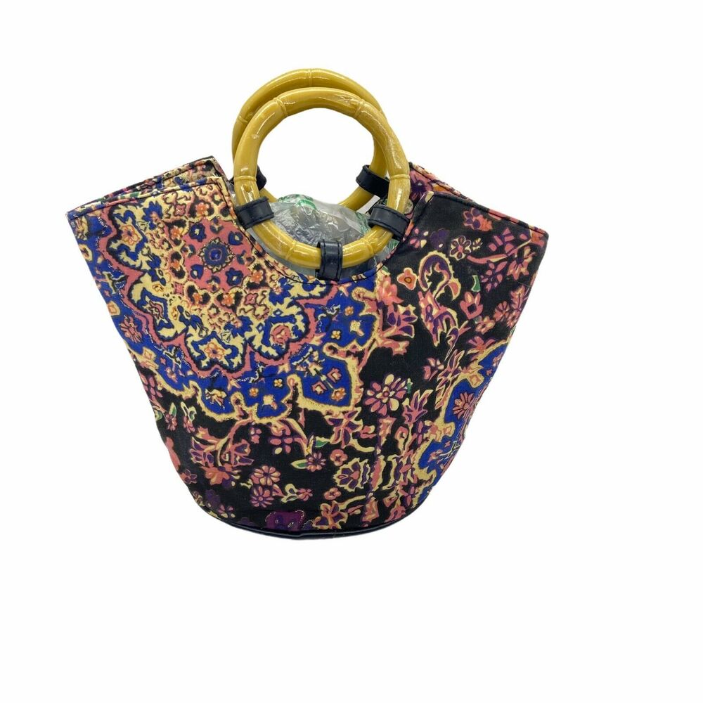 Boho Mini Handbag Purse Women's Blue Pink Floral Lightweight Top Handle